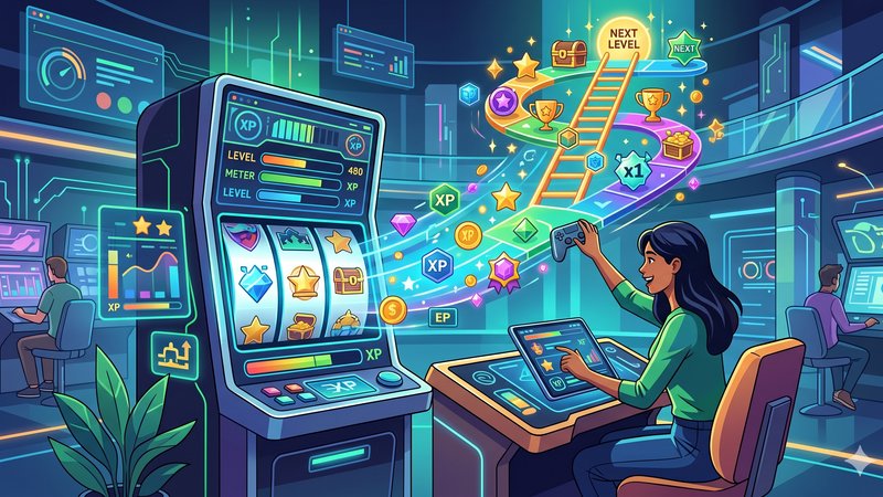 Современная иллюстрация геймифицированных бонусов в новых слотах для статьи о трендах 2026 года